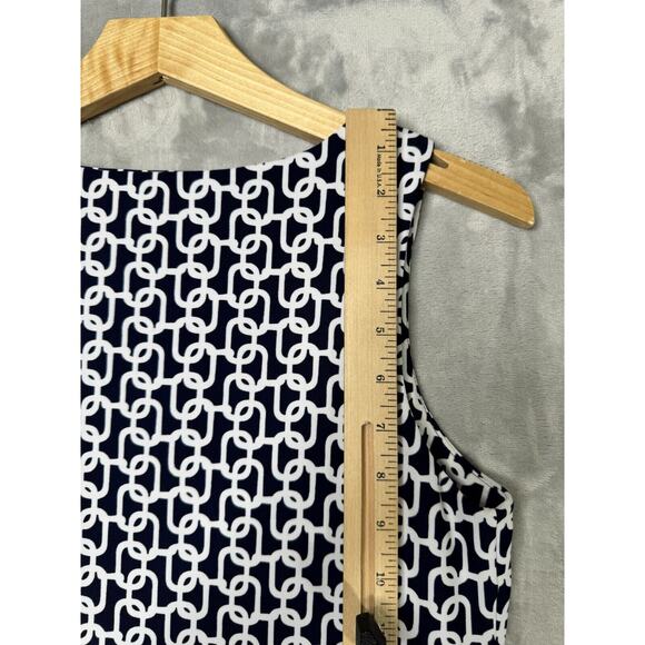 Judy Connally Dress Womens Small Navy Blue Chain Print Shift Sleeveless Stretch - Picture 7 of 8